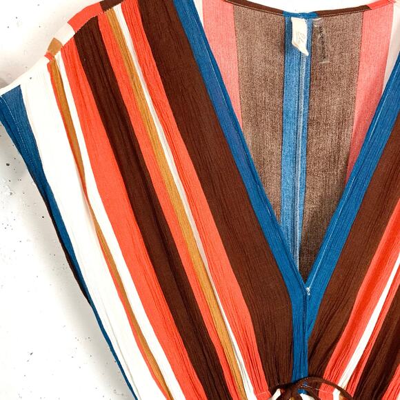 Elan Striped Maxi Cover Up Dress Plunging Bodice Slit Skirt Stripe Size Small - Picture 7 of 12